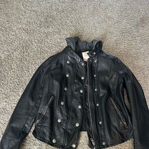 We The Free Black Faux Leather Hooded Moto Jacket